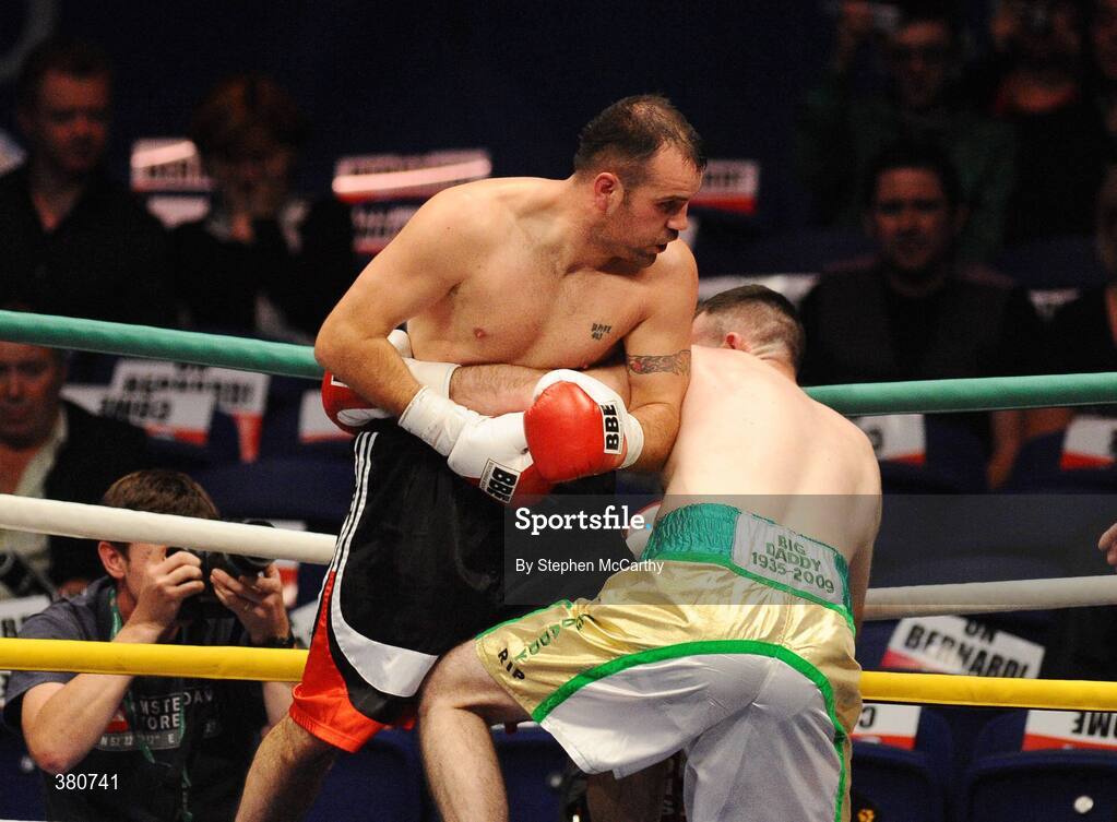 26 September 2009; Jamie Power, left, in action against Michael Sweeney during their International Light Heavyweight bout. Hunky Dorys Fight Night Undercard, The O2, Dublin. Picture credit: Stephen McCarthy / SPORTSFILE
