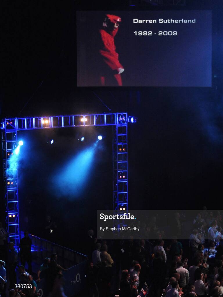 26 September 2009; A general view of a tribute to the late Olympic gold medalist, Darren Sutherland. Hunky Dorys Fight Night Undercard, The O2, Dublin. Picture credit: Stephen McCarthy / SPORTSFILE