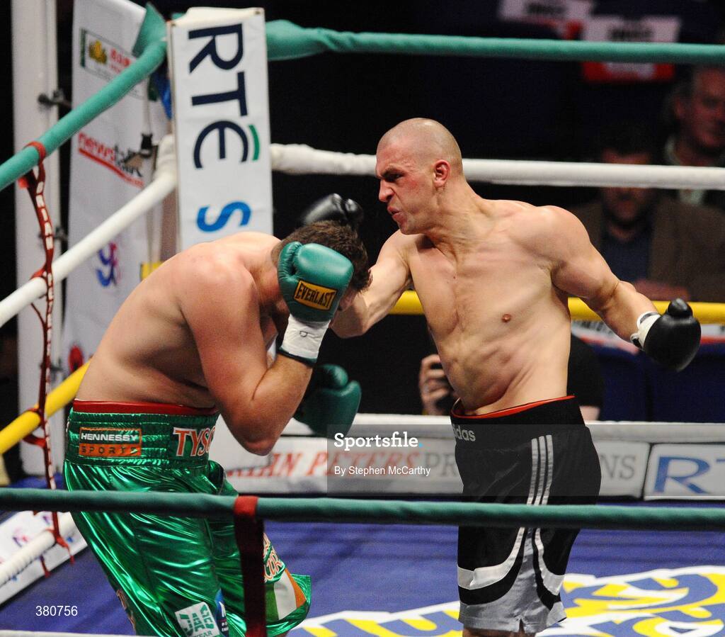 26 September 2009; Tomas Mrazek, right, exchanges punches with Tyson Fury during the first round of their International Heavyweight bout. Hunky Dorys Fight Night Undercard, The O2, Dublin. Picture credit: Stephen McCarthy / SPORTSFILE
