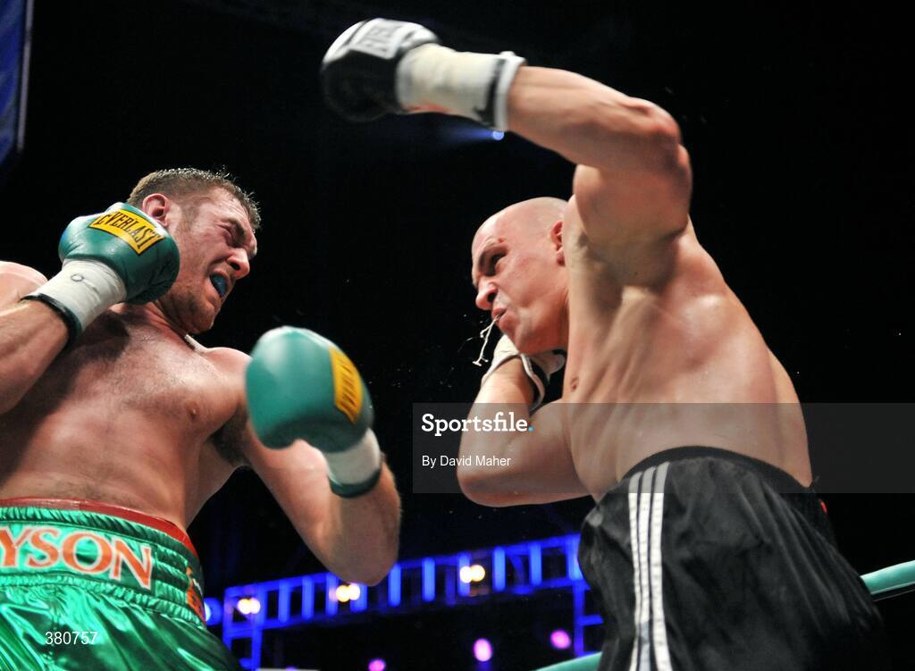 26 September 2009; Tyson Fury, left, in action against Tomas Mrazek during their International Heavyweight bout. Hunky Dorys Fight Night Undercard, The O2, Dublin. Picture credit: David Maher / SPORTSFILE