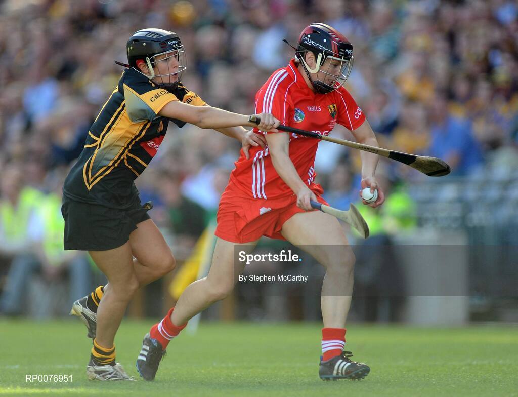 13 Septermber 2009; Emer O'Farrell, Cork, in action against Deidre Delaney, Kilkenny. Gala All-Ireland Senior Camogie Championship Final, Cork v Kilkenny, Croke Park, Dublin. Picture credit: Stephen McCarthy / SPORTSFILE