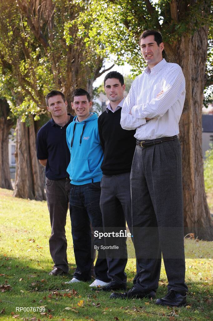 28 September 2009; At the announcement of the GPA's admission to EU Athletes are, left to right, Gaelic Player Association's CEO Dessie Farrell, Dublin hurler Alan McCrabbe, Dublin footballer Ross McConnell, EU Athletes General Secretary and former basketballer Walter Palmer. Announcement of the GPA's Admission to EU Athletes, GPA offices, Drumcondra, Dublin. Photo by Sportsfile