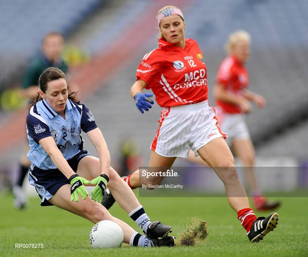 27 September 2009; Avril Cluxton, Dublin, in action against Amy O'Shea, Cork. TG4 All-Ireland Ladies Football Senior Championship Final, Cork v Dublin, Croke Park, Dublin. Picture credit: Stephen McCarthy / SPORTSFILE