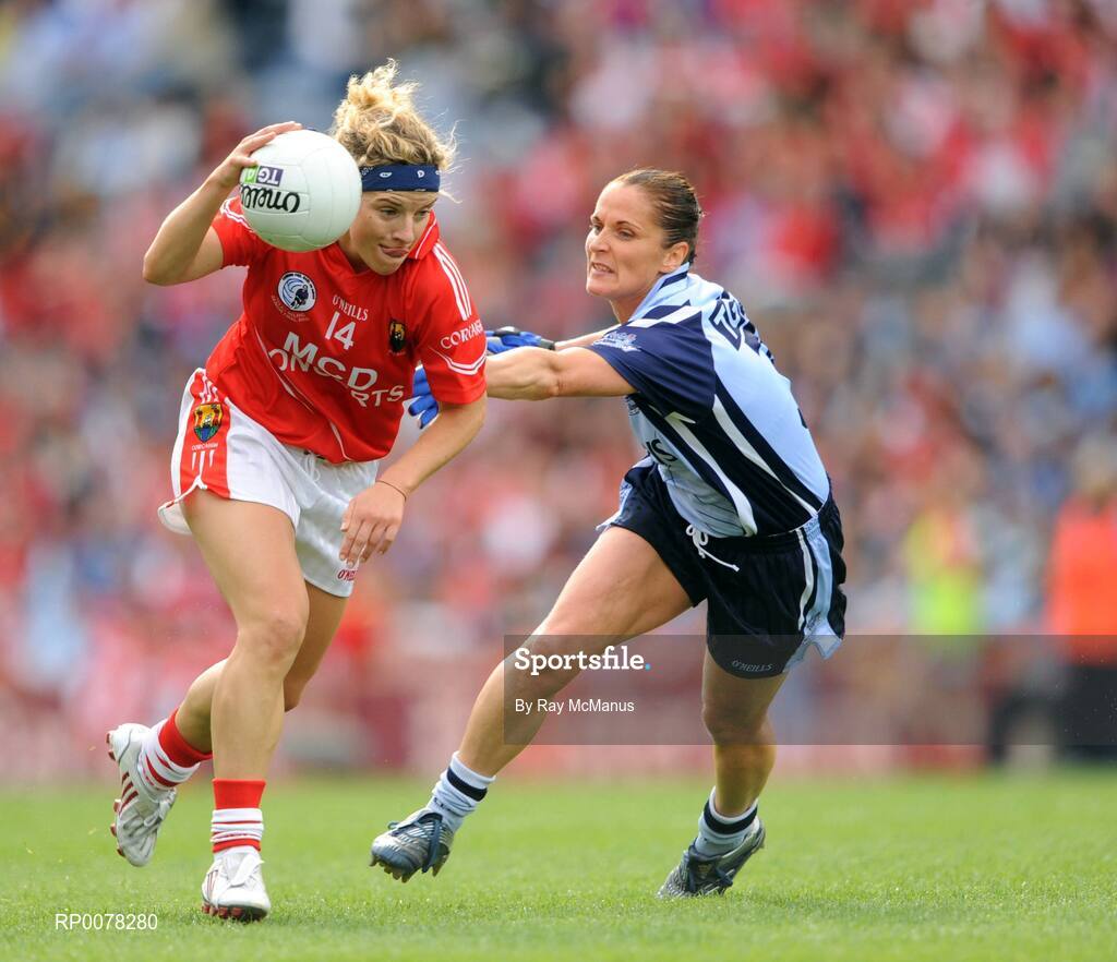 27 September 2009; Valerie Mulcahy, Cork, in action against Noelle Comyn, Dublin. TG4 All-Ireland Ladies Football Senior Championship Final, Cork v Dublin, Croke Park, Dublin. Picture credit: Ray McManus / SPORTSFILE