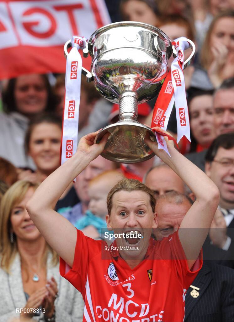 27 September 2009; Cork captain Mary O'Connor lifts the Brendan martin Cup. TG4 All-Ireland Ladies Football Senior Championship Final, Cork v Dublin, Croke Park, Dublin. Picture credit: Ray McManus / SPORTSFILE