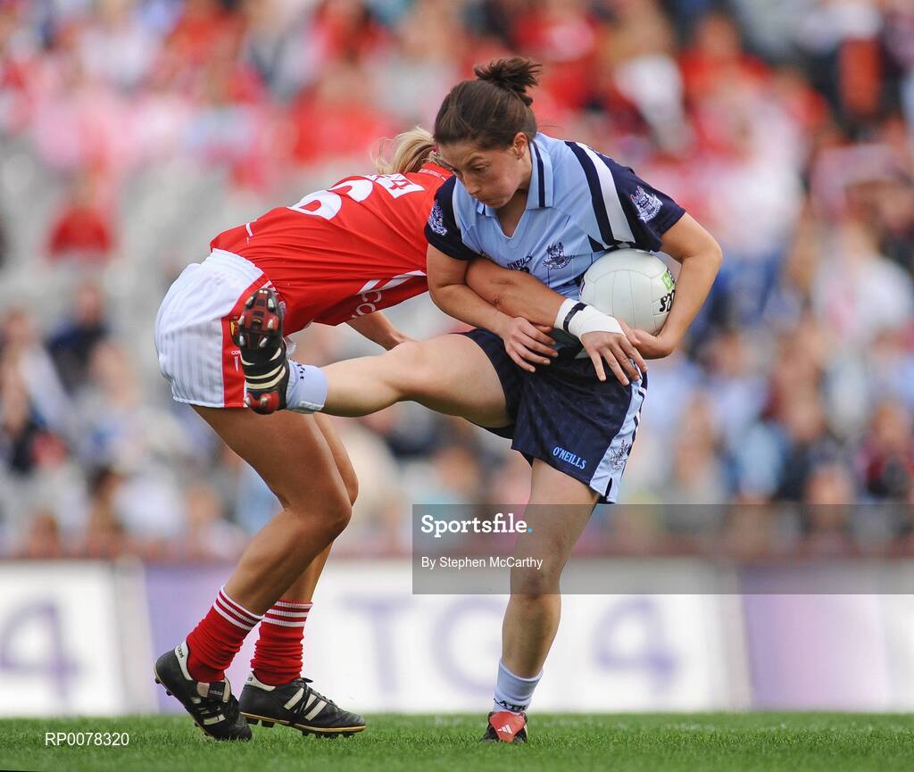 27 September 2009; Niamh Hurley, Dublin, in action against Bríd Stack, Cork. TG4 All-Ireland Ladies Football Senior Championship Final, Cork v Dublin, Croke Park, Dublin. Picture credit: Stephen McCarthy / SPORTSFILE