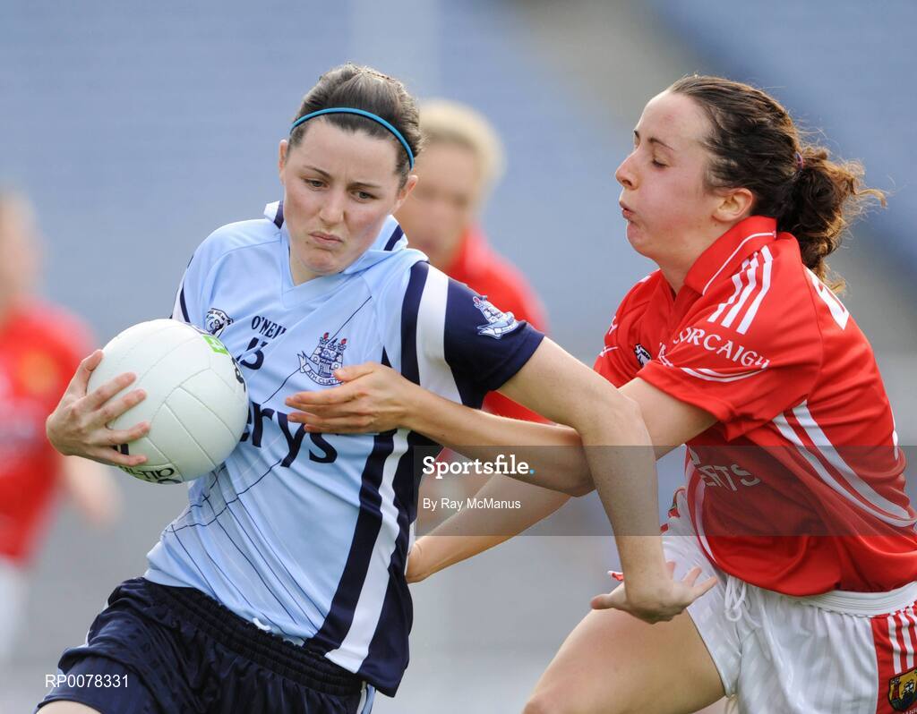 27 September 2009; Sinead Ahern, Dublin, in action against Geraldine O'Flynn, Cork. TG4 All-Ireland Ladies Football Senior Championship Final, Cork v Dublin, Croke Park, Dublin. Picture credit: Ray McManus / SPORTSFILE