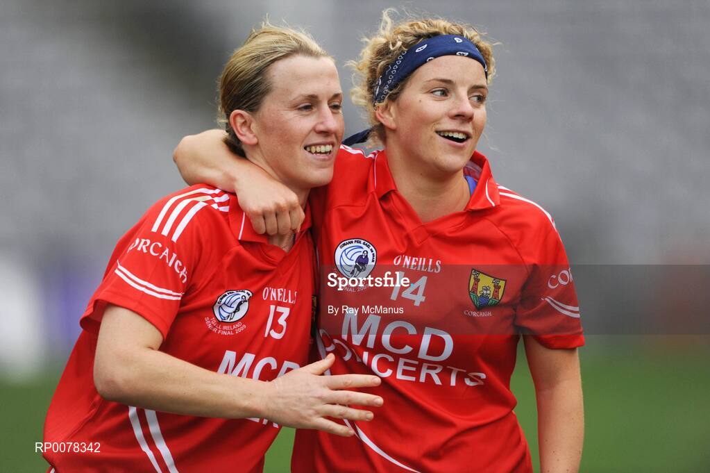27 September 2009; Cork captain Mary O'Connor and team-mate Valerie Mulcahy celebrate victory. TG4 All-Ireland Ladies Football Senior Championship Final, Cork v Dublin, Croke Park, Dublin. Picture credit: Ray McManus / SPORTSFILE