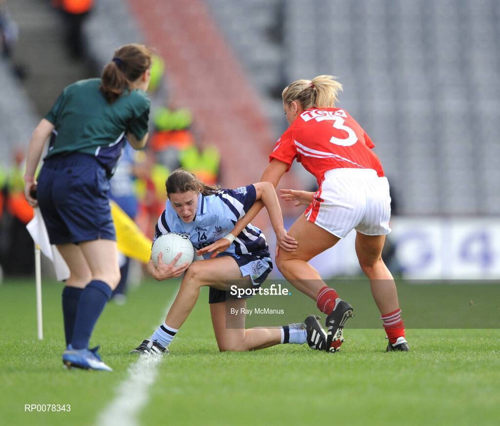 27 September 2009; Sinead Ahern, Dublin, in action against Angela Walsh, Cork. TG4 All-Ireland Ladies Football Senior Championship Final, Cork v Dublin, Croke Park, Dublin. Picture credit: Ray McManus / SPORTSFILE