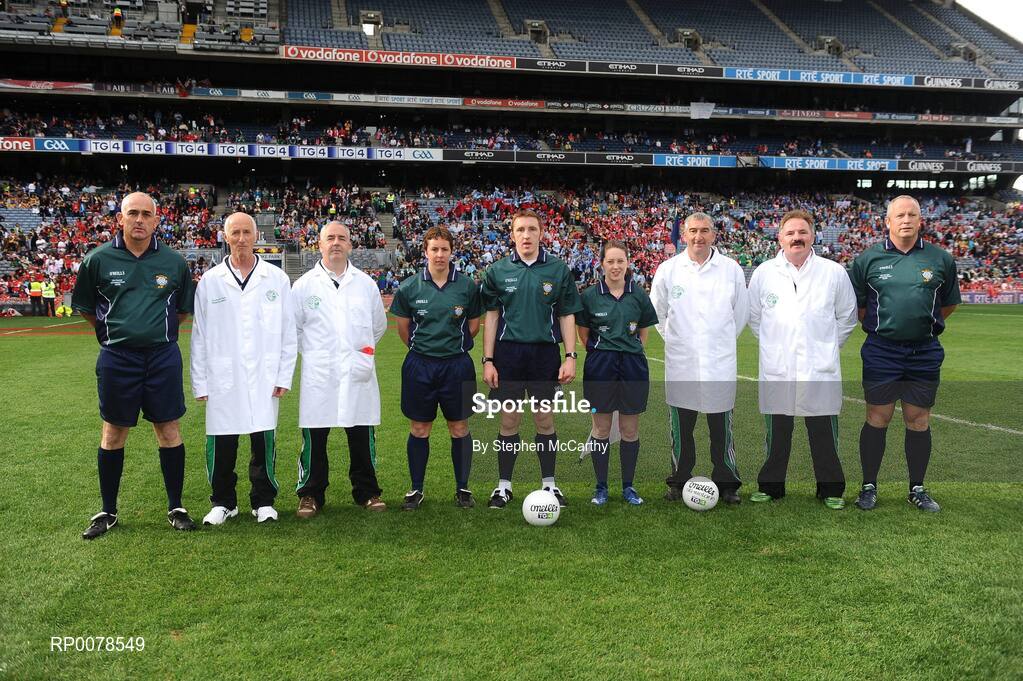 27 September 2009; Referee Declan Corcroan with his match officials. TG4 All-Ireland Ladies Football Senior Championship Final, Cork v Dublin, Croke Park, Dublin. Picture credit: Stephen McCarthy / SPORTSFILE