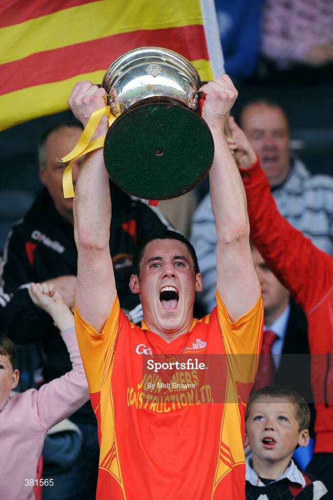 4 October 2009; Captain Thomas Howlin, Horeswood, lifts the cup. Wexford County Senior Football Final, Horeswood v St Anne's, Wexford Park, Wexford. Picture credit: Matt Browne / SPORTSFILE