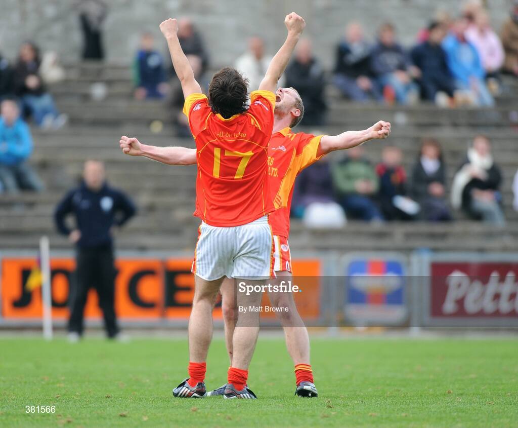 4 October 2009; Horeswood players Niall Murphy and Niall Collins,17, celebrate at the final whistle. Wexford County Senior Football Final, Horeswood v St Anne's, Wexford Park, Wexford. Picture credit: Matt Browne / SPORTSFILE