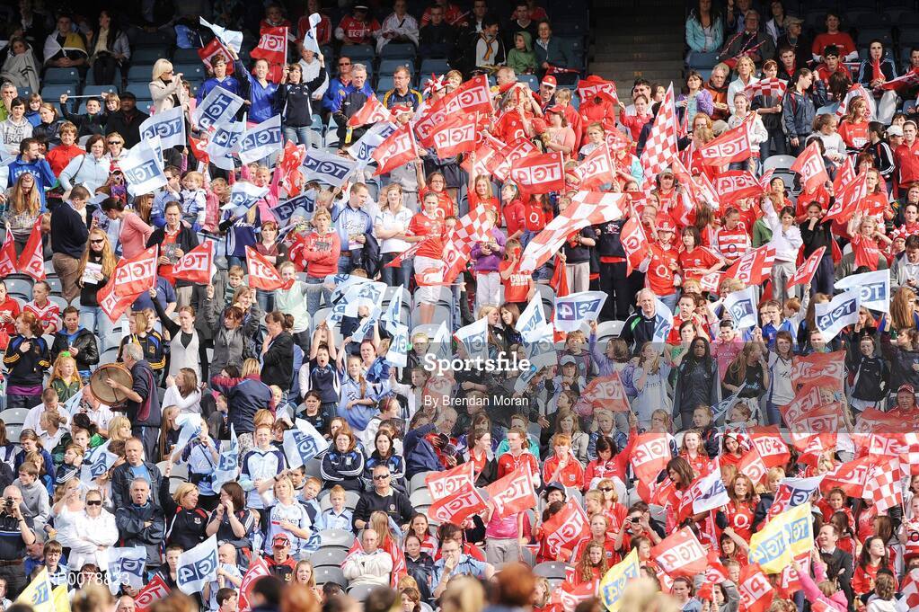 27 September 2009; Cork and Dublin supporters cheer on their side. TG4 All-Ireland Ladies Football Senior Championship Final, Cork v Dublin, Croke Park, Dublin. Picture credit: Brendan Moran / SPORTSFILE