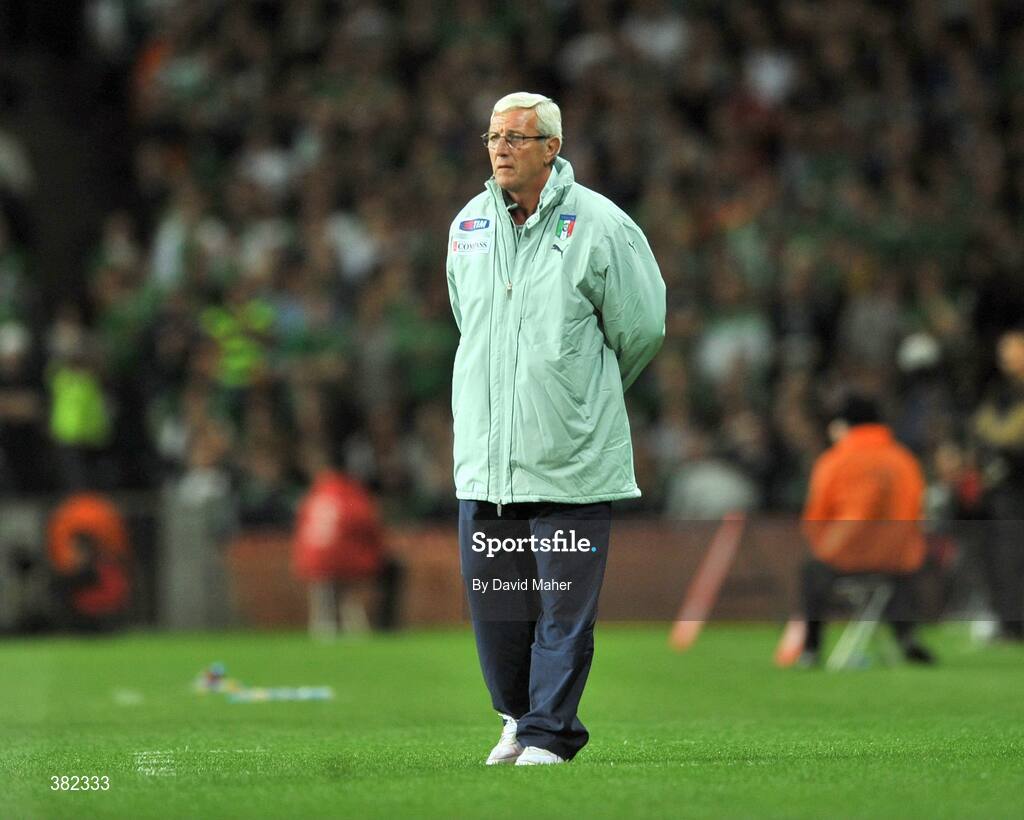 10 October 2009; Italy manager Marcello Lippi during the game. 2010 FIFA World Cup Qualifier, Republic of Ireland v Italy, Croke Park, Dublin. Picture credit: David Maher / SPORTSFILE
