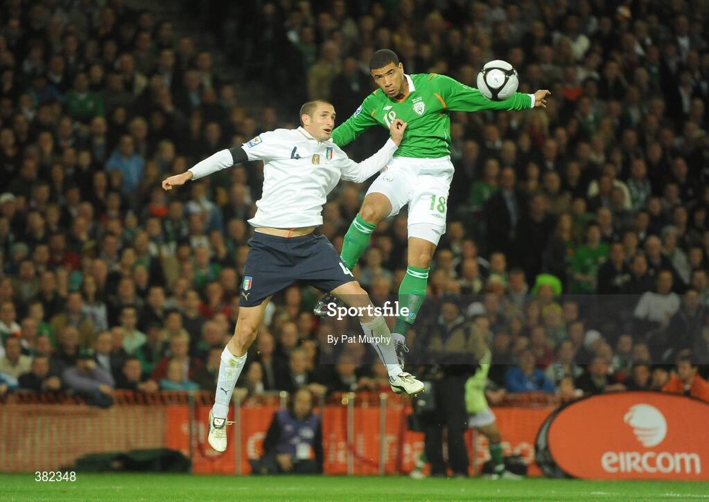 10 October 2009; Leon Best, Republic of Ireland, in action against Giorgio Chiellini, Italy. 2010 FIFA World Cup Qualifier, Republic of Ireland v Italy, Croke Park, Dublin. Picture credit: Pat Murphy / SPORTSFILE