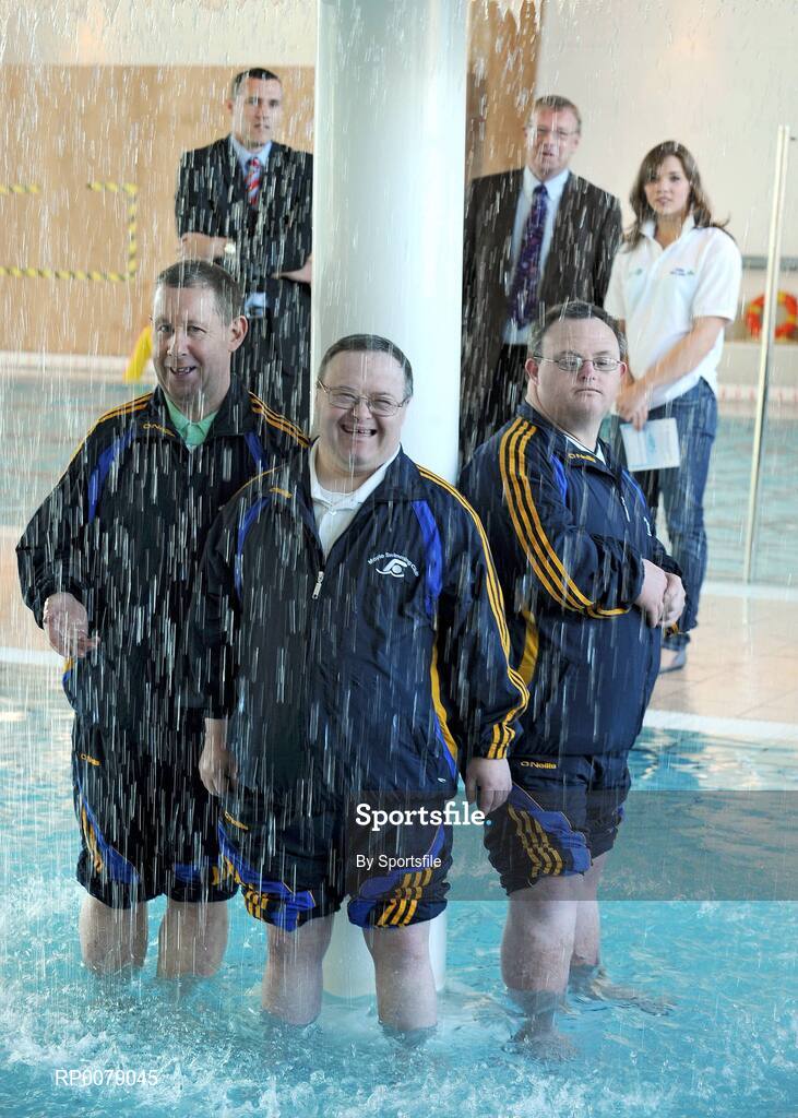 12 October 2009; Former Dublin footballer Ciarán Whelan, Irish Olympian Aisling Cooney and Maurice Bracken, Chairman, St. Michael's House with Charlie Hughes, left, John Burrows and Dave McHugh, right, at the launch of Santa Swim 2009. Ballymun and Finglas Leisure Centre, Ballymun Road, Dublin. Photo by Sportsfile