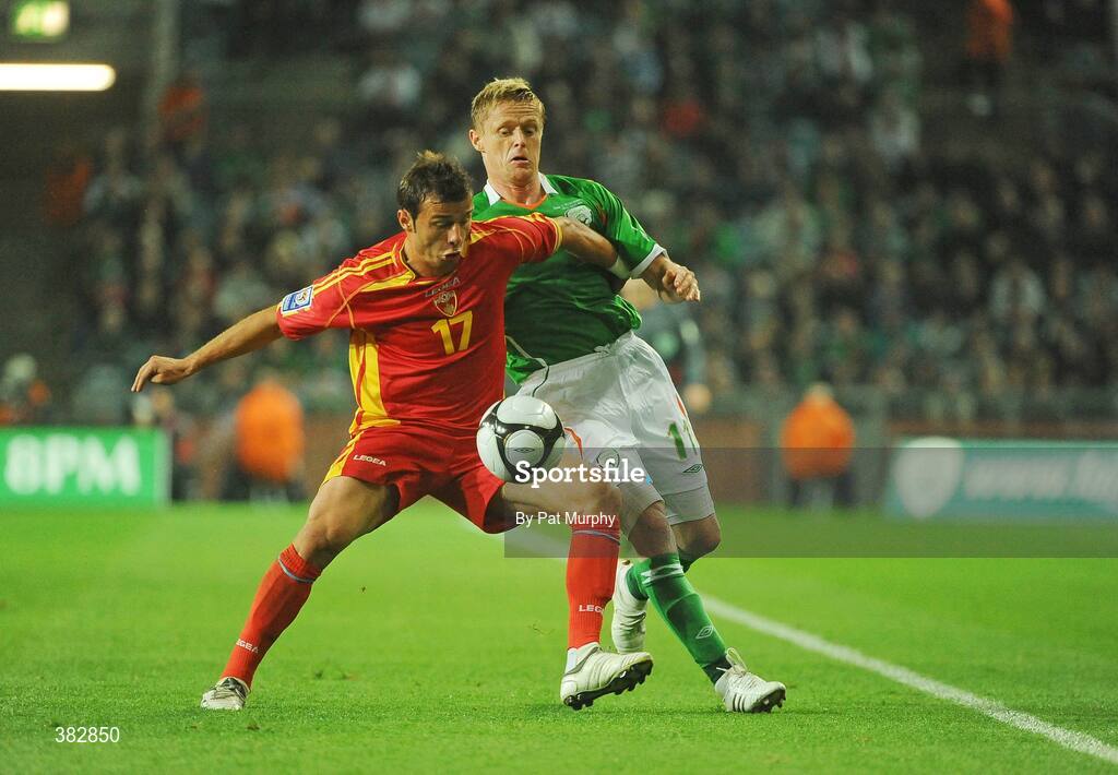 14 October 2009; Elsad Zverotic, Montenegro, in action against Damien Duff, Republic of Ireland. 2010 FIFA World Cup Qualifier, Republic of Ireland v Montenegro, Croke Park, Dublin. Picture credit: Pat Murphy / SPORTSFILE