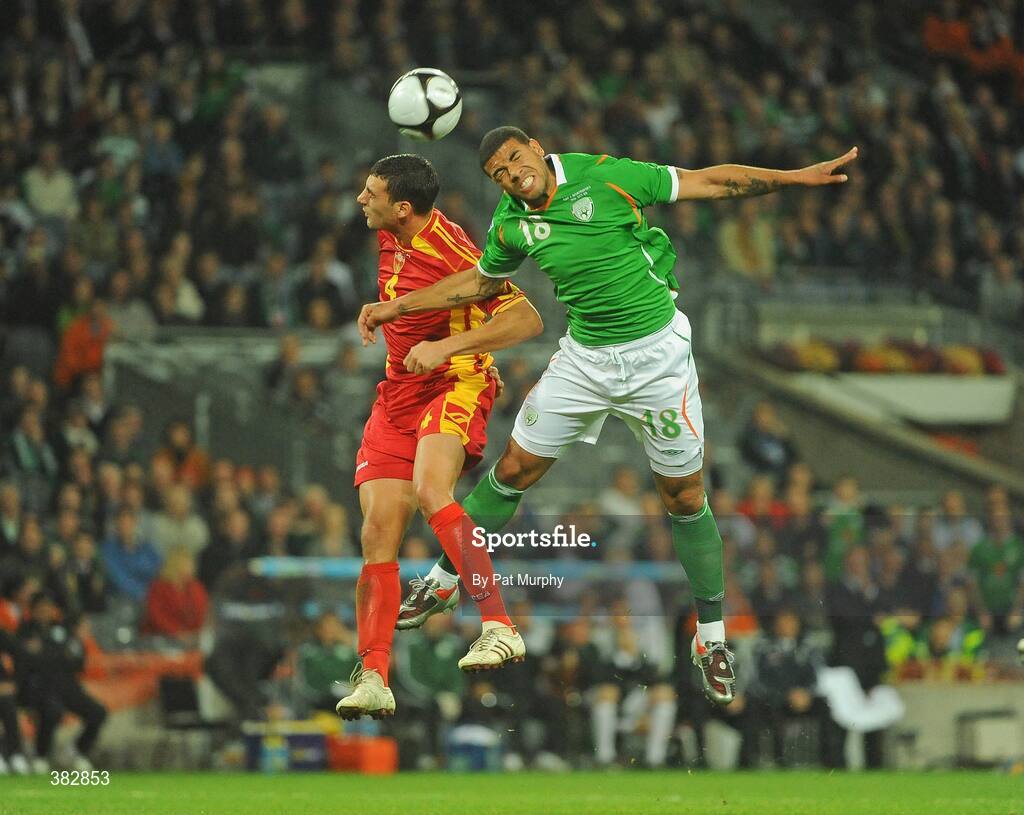 14 October 2009; Leon Best, Republic of Ireland, in action against Milan Jovanovic, Montenegro. 2010 FIFA World Cup Qualifier, Republic of Ireland v Montenegro, Croke Park, Dublin. Picture credit: Pat Murphy / SPORTSFILE