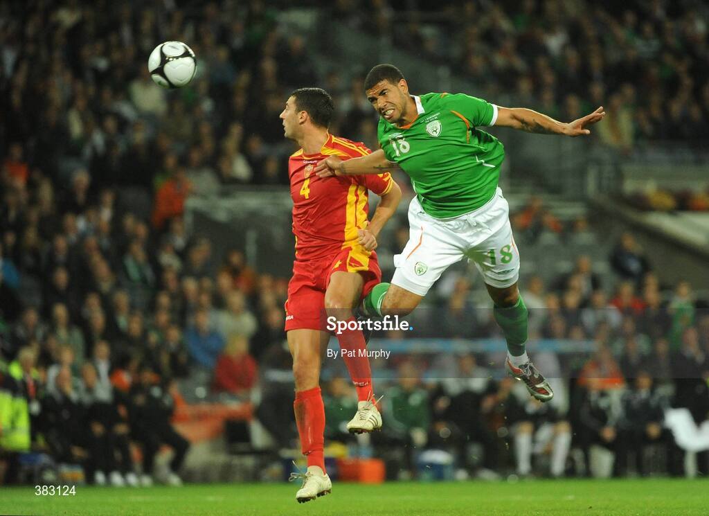 14 October 2009; Leon Best, Republic of Ireland, in action against Milan Jovanovic, Montenegro. 2010 FIFA World Cup Qualifier, Republic of Ireland v Montenegro, Croke Park, Dublin. Picture credit: Pat Murphy / SPORTSFILE