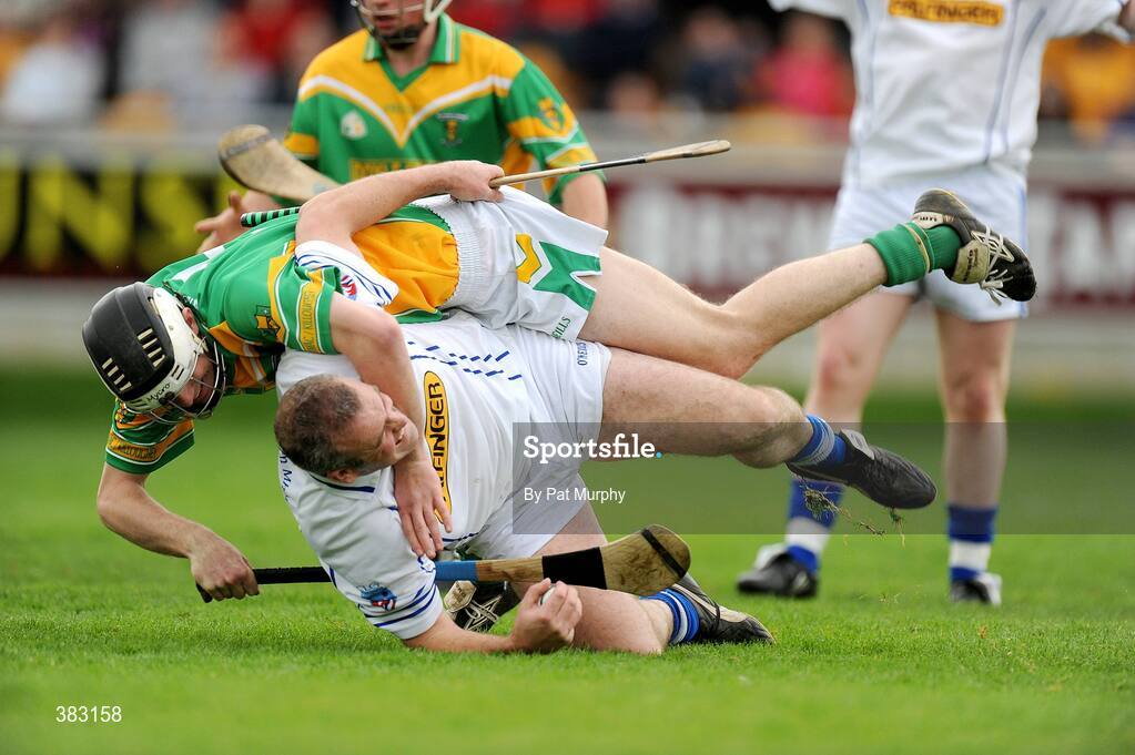 18 October 2009; Kevin Martin, Tullamore, is fouled by Damien Kilmartin, Kilcormac/Killoughey, which led to a penalty for Tullamore which was missed. Offaly County Senior Hurling Final, Tullamore v Kilcormac/Killoughey, O'Connor Park, Tullamore, Co. Offaly. Picture credit: Pat Murphy / SPORTSFILE