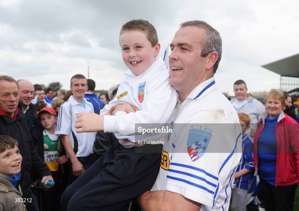 18 October 2009; Tullamore player-manager Kevin Martin celebrates victory with his son Oran. Offaly County Senior Hurling Final, Tullamore v Kilcormac/Killoughey, O'Connor Park, Tullamore, Co. Offaly. Picture credit: Pat Murphy / SPORTSFILE