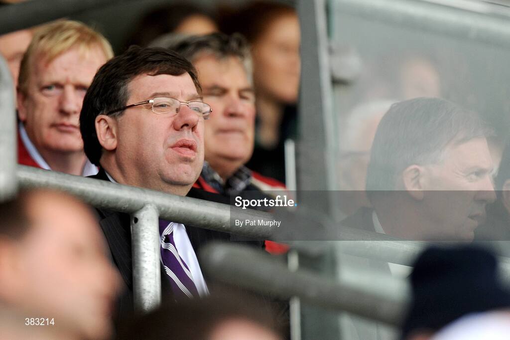 18 October 2009; An Taoiseach Brian Cowen T.D. watches the game. Offaly County Senior Hurling Final, Tullamore v Kilcormac/Killoughey, O'Connor Park, Tullamore, Co. Offaly. Picture credit: Pat Murphy / SPORTSFILE