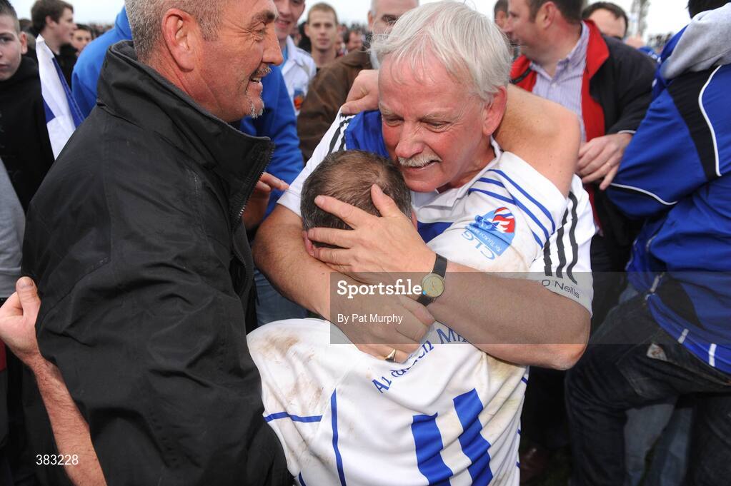 18 October 2009; Tullamore player-manager Kevin Martin, 11, celebrates victory with team selector Christy Geoghegan, right. Offaly County Senior Hurling Final, Tullamore v Kilcormac/Killoughey, O'Connor Park, Tullamore, Co. Offaly. Picture credit: Pat Murphy / SPORTSFILE
