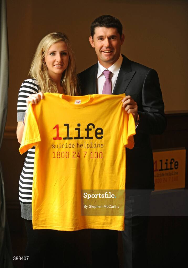 21 October 2009; Golfer Padraig Harrington and Theresa Richelle Smyth, daughter of Noel Smyth, Chiarman and Co-founder of Console, at the launch of 1Life, a new 24 hour national suicide prevention helpline offering confidential advice and support nationwide for callers in need of help, and is available 24 hours a day, seven days a week. Launch of 1Life, National Suicide Prevention Helpline, Royal College of Surgeons in Ireland, St. Stephens Green, Dublin. Picture credit: Stephen McCarthy / SPORTSFILE