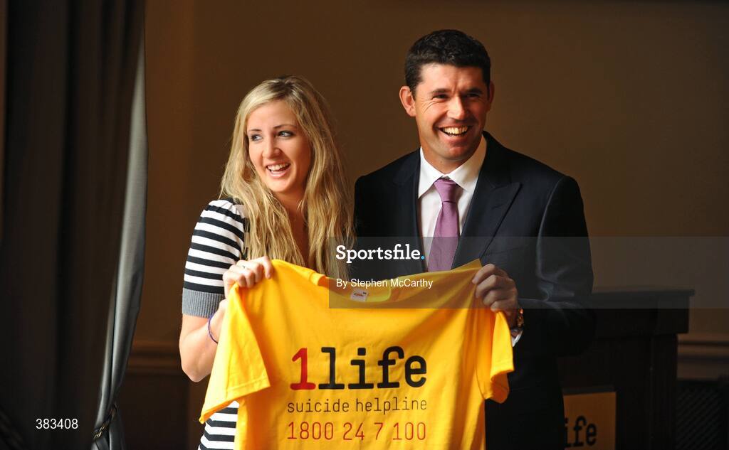 21 October 2009; Golfer Padraig Harrington and Theresa Richelle Smyth, daughter of Noel Smyth, Chiarman and Co-founder of Console, at the launch of 1Life, a new 24 hour national suicide prevention helpline offering confidential advice and support nationwide for callers in need of help, and is available 24 hours a day, seven days a week. Launch of 1Life, National Suicide Prevention Helpline, Royal College of Surgeons in Ireland, St. Stephens Green, Dublin. Picture credit: Stephen McCarthy / SPORTSFILE