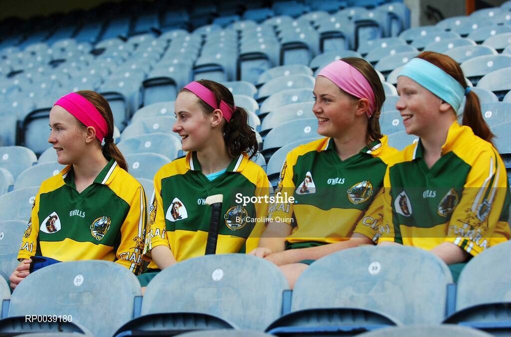 31 July 2007; Croke Park became a theatre of dreams today as over 250 young Camogie stars of the future enjoyed a first experience of playing on the hallowed turf.  U-14 players on the Coillte Development Squads from Clare, Derry, Kerry, Laois, Louth, Monaghan, Tipperary and Westmeath were granted the rare opportunity to hone their skills at headquarters as part of the Camogie Association’s national programme to develop the sport at juvenile level. The partnership with Coillte, supported by the Irish Sports Council, enables top level coaching and encouragement for young girls throughout the eight designated counties. At the tournament is, from left, Sarah Murphy, Mairead Fitzgerald, Aoife Godfrey, and Emma Horgan, from Kerry. 2007 Coillte U14 Camogie Development Squads tournament, Croke Park, Dublin. Picture credit: Caroline Quinn / SPORTSFILE