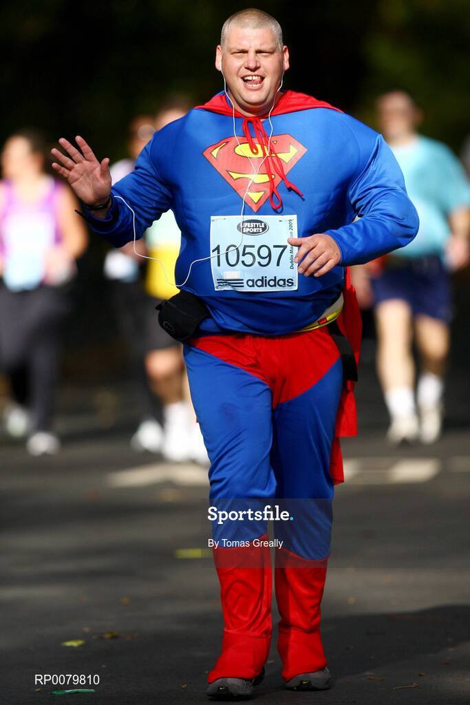 26 October 2009; A competitor dressed up as Superman, in action during the Lifestyle Sports - adidas Dublin Marathon 2009. Phoenix Park, Dublin. Picture credit: Tomas Greally / SPORTSFILE