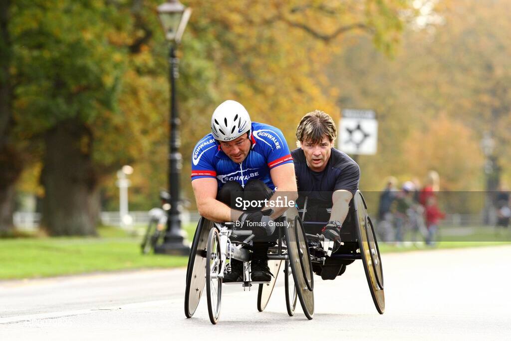 26 October 2009; Richie Powell, Great Britain, followed by Paul Hannon from Dublin, in action during the Lifestyle Sports - adidas Dublin Marathon 2009. Merrion Square, Dublin. Picture credit: Tomas Greally / SPORTSFILE