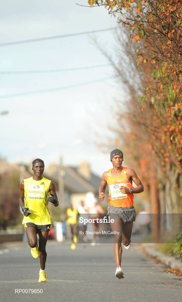 26 October 2009; Eventual winner Feyis Lilesa, Ethopia,, right, and Solomon Bushendich during the Lifestyle Sports - adidas Dublin Marathon 2009. Dublin. Picture credit: Stephen McCarthy / SPORTSFILE