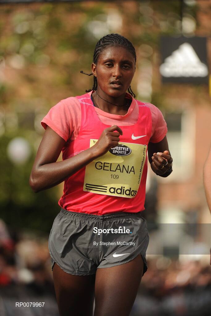 26 October 2009; Tiki Gelana, Ethiopia, after taking third place in the women's race during the Lifestyle Sports - adidas Dublin Marathon 2009. Merrion Square, Dublin. Picture credit: Stephen McCarthy / SPORTSFILE
