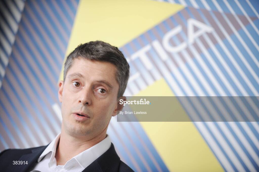 28 October 2009; Kinetica Sports Ltd. today launched a suite of revolutionary new sports nutritional  products aimed at maximising sports performance and physical conditioning of both amateur and professional athletes alike. Speaking at the launch is Sports Nutritionist Matt Lovell. Media Launch of Kinetica Sports Nutrition Range, Irishtown Stadium, Dublin. Picture credit: Brian Lawless / SPORTSFILE