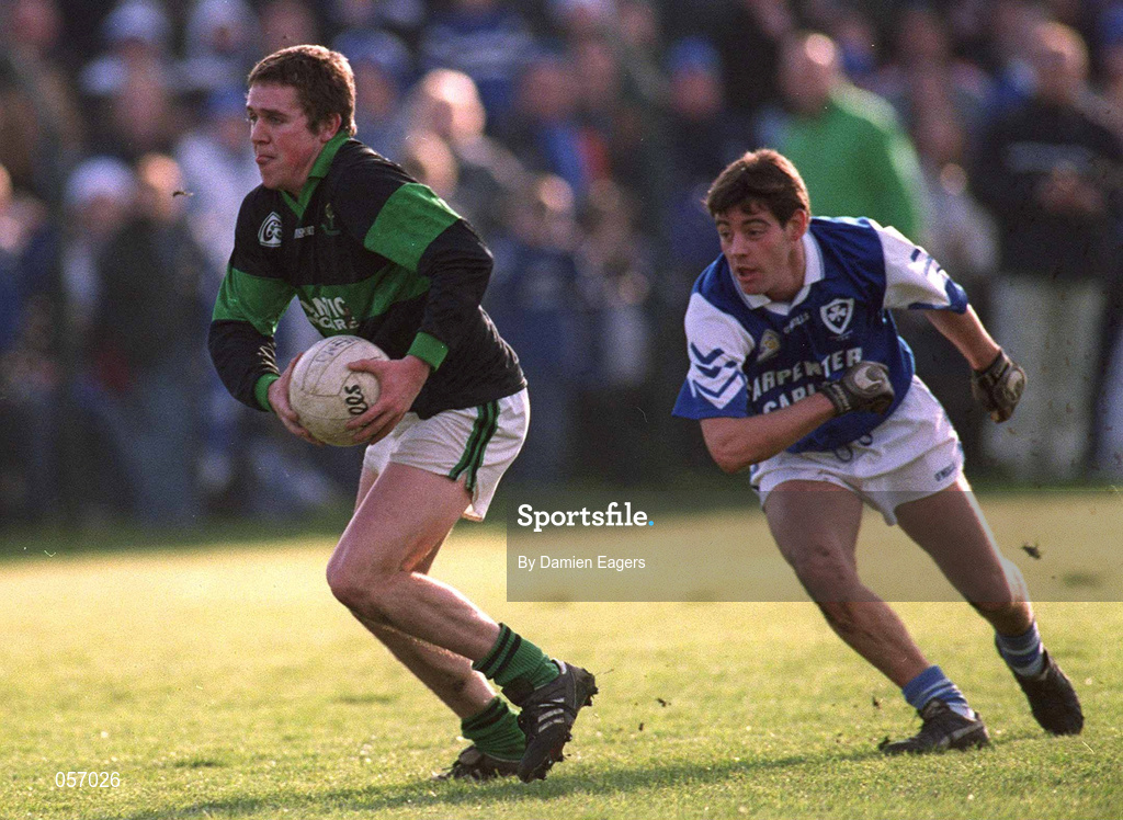 18 February 2001; Alan Cronin of Nemo Rangers in action against Niall English of O'Hanrahan's during the AIB All-Ireland Senior Club Football Championship Semi-Final match between Nemo Rangers and O'Hanrahan's at the Clonmel Sportsfield in Clonmel, Tipperayr. Photo by Damien Eagers/Sportsfile