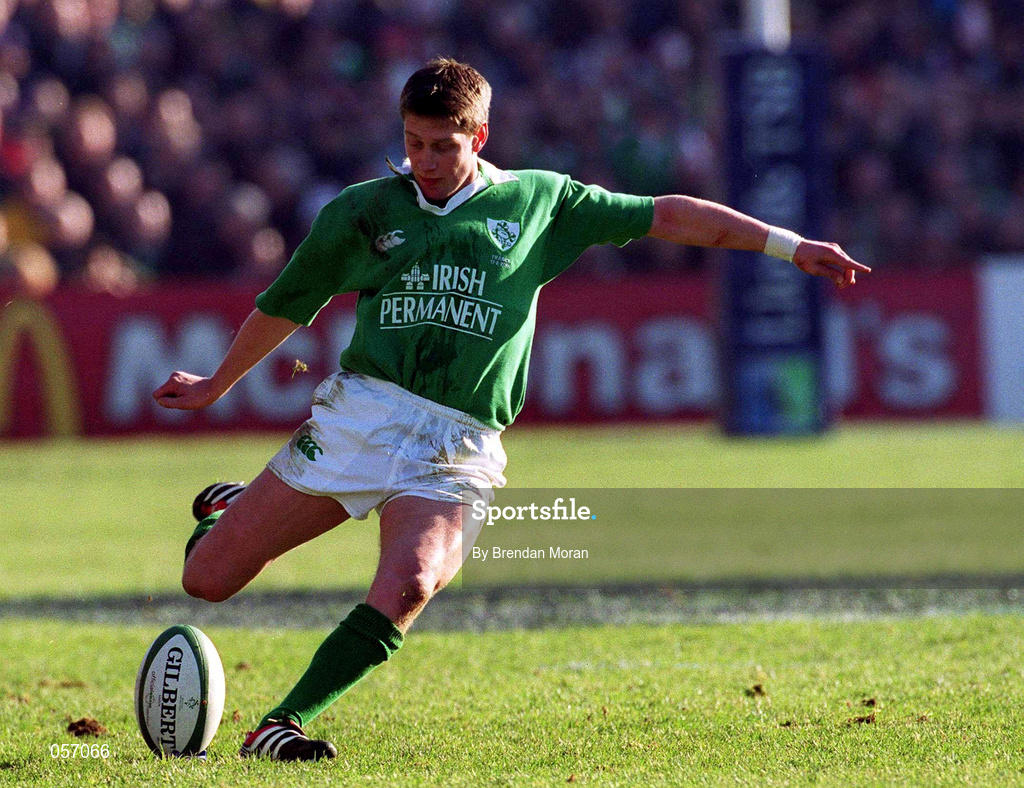 17 February 2001; Ronan O'Gara of Ireland during the Lloyds TSB Six Nations Rugby Championship match between Ireland and France at Lansdowne Road in Dublin. Photo by Brendan Moran/Sportsfile