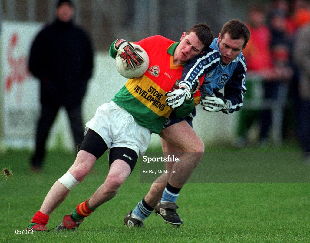16 January 1999; Mark Carpenter of Carlow in action against Tom Lynch of Dublin during the O'Byrne Cup Quarter-Final match between Carlow and Dublin at Dr Cullen Park in Carlow. Photo by Ray McManus/Sportsfile