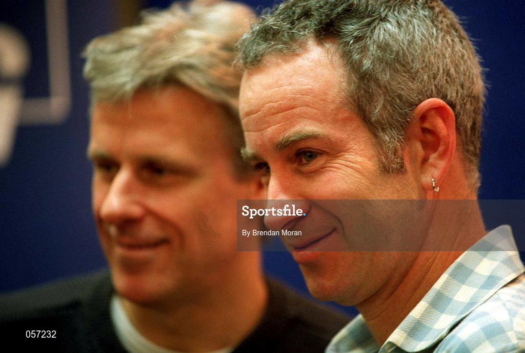 21 February 2001; Defending champion John McEnroe, right, and Bjorn Borg during a press conference ahead of the KPMG Tennis Challenge / ATP Tour of Champions event to be held at The Point Depot in Dublin. Photo by Brendan Moran/Sportsfile