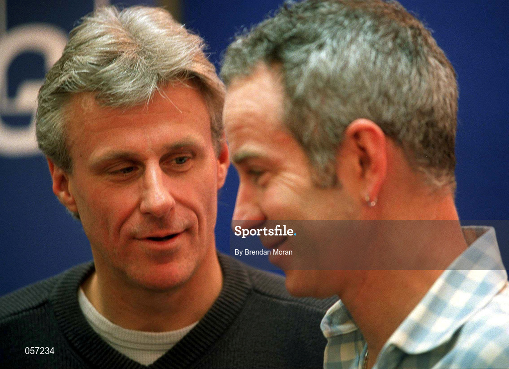 21 February 2001; Bjorn Borg, left, and defending champion John McEnroe during a press conference ahead of the KPMG Tennis Challenge / ATP Tour of Champions event to be held at The Point Depot in Dublin. Photo by Brendan Moran/Sportsfile