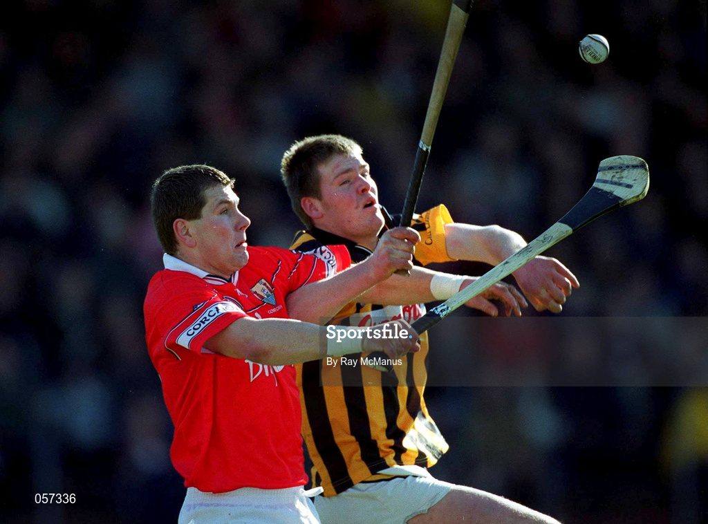 24 February 2001; Diarmuid O'Sullivan of Cork in action against Kilkenny's Tom Drennan during the Allianz National Hurling League Division 1B match between Cork and Kilkenny at Páirc Uí Chaoimh in Cork. Photo by Ray McManus/Sportsfile