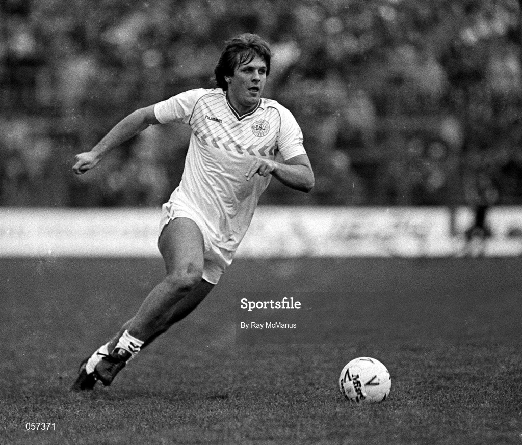 13 November 1985; Jan Molby of Denmark during the FIFA  World Cup Qualifying Group 6 match between Republic of Ireland and Denmark at Lansdowne Road in Dublin. Photo by Ray McManus/Sportsfile