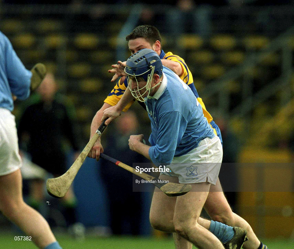 25 February 2001; Paddy O'Dwyer of Graigue Ballycallan in action against John Reddan of Sixmilebridge during the AIB All-Ireland Senior Club Hurling Championship Semi-Final between Graigue Ballycallan and Sixmilebridge at Semple Stadium in Thurles, Tipperary. Photo by Brendan Moran/Sportsfile