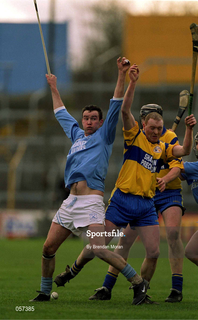25 February 2001; Tomas Comerford of Graigue Ballycallan in action against Christy Chaplin of Sixmilebridge during the AIB All-Ireland Senior Club Hurling Championship Semi-Final between Graigue Ballycallan and Sixmilebridge at Semple Stadium in Thurles, Tipperary. Photo by Brendan Moran/Sportsfile