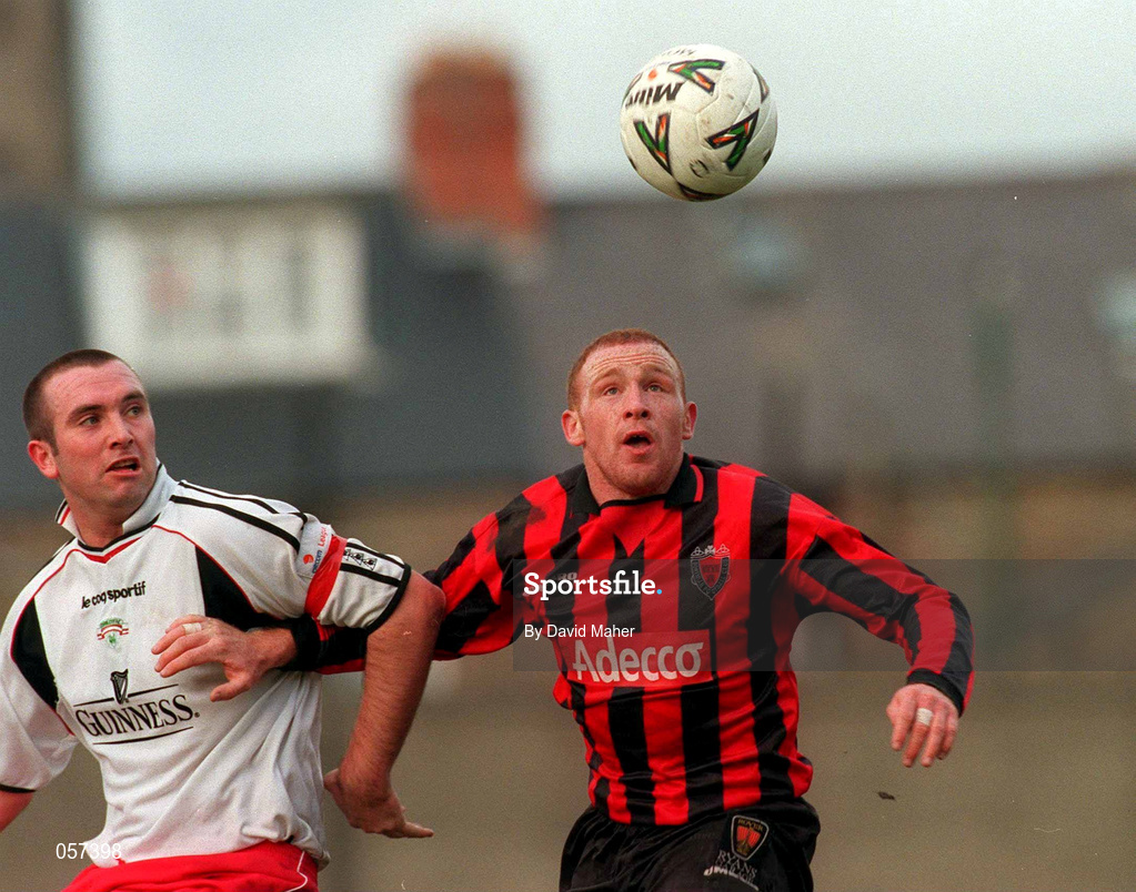 25 February 2001; Derek Coughlan of Cork City in action against Glen Crowe of Bohemians during the Eircom League Premier Division match between Bohemians and Cork City at Dalymount Park in Dublin. Photo by David Maher/Sportsfile