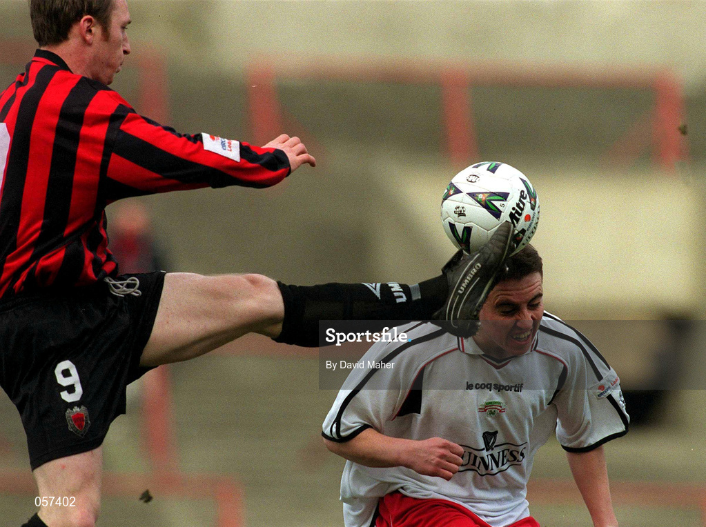 25 February 2001; Neal Horgan of Cork City in action against Trevor Molloy of Bohemians during the Eircom League Premier Division match between Bohemians and Cork City at Dalymount Park in Dublin. Photo by David Maher/Sportsfile