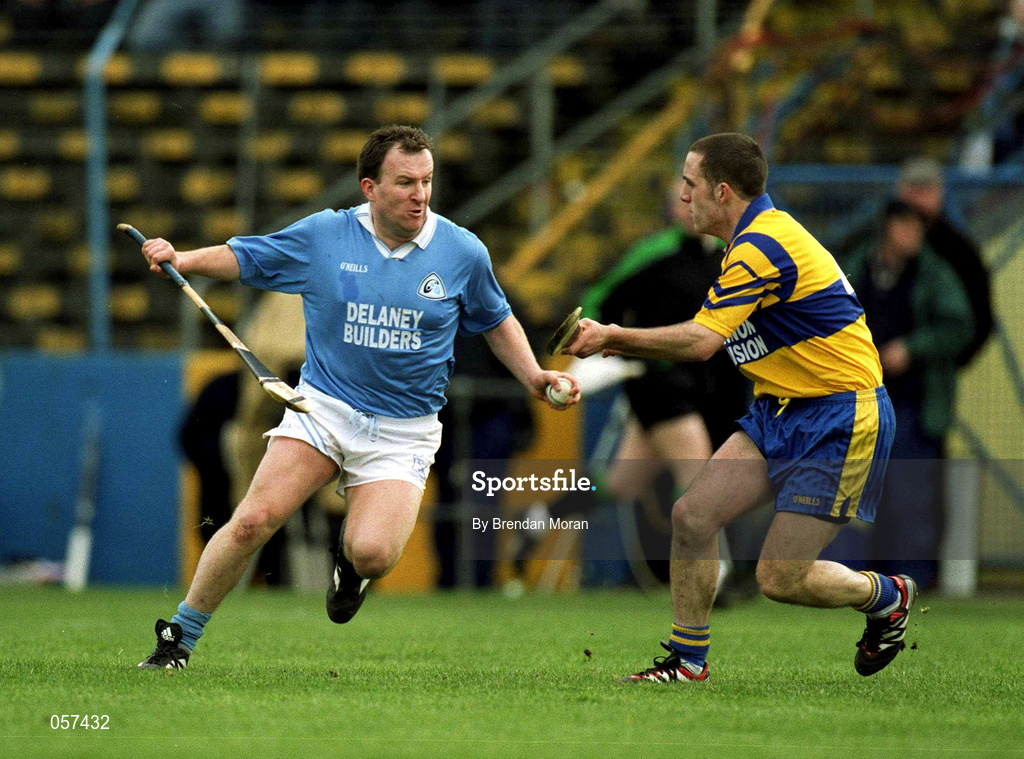 25 February 2001; Adrian Ronan of Graigue Ballycallan in action against Wayne Kennedy of Sixmilebridge during the AIB All-Ireland Senior Club Hurling Championship Semi-Final between Graigue Ballycallan and Sixmilebridge at Semple Stadium in Thurles, Tipperary. Photo by Brendan Moran/Sportsfile