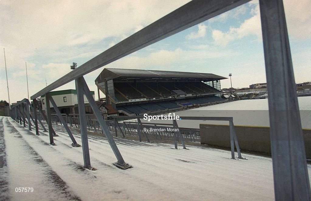28 February 2001; A general view of a snow covered Lansdowne Road in Dublin after it was the announced that the International Friendly match between Republic of Ireland and Denmark game would be postponed. Photo by Brendan Moran/Sportsfile