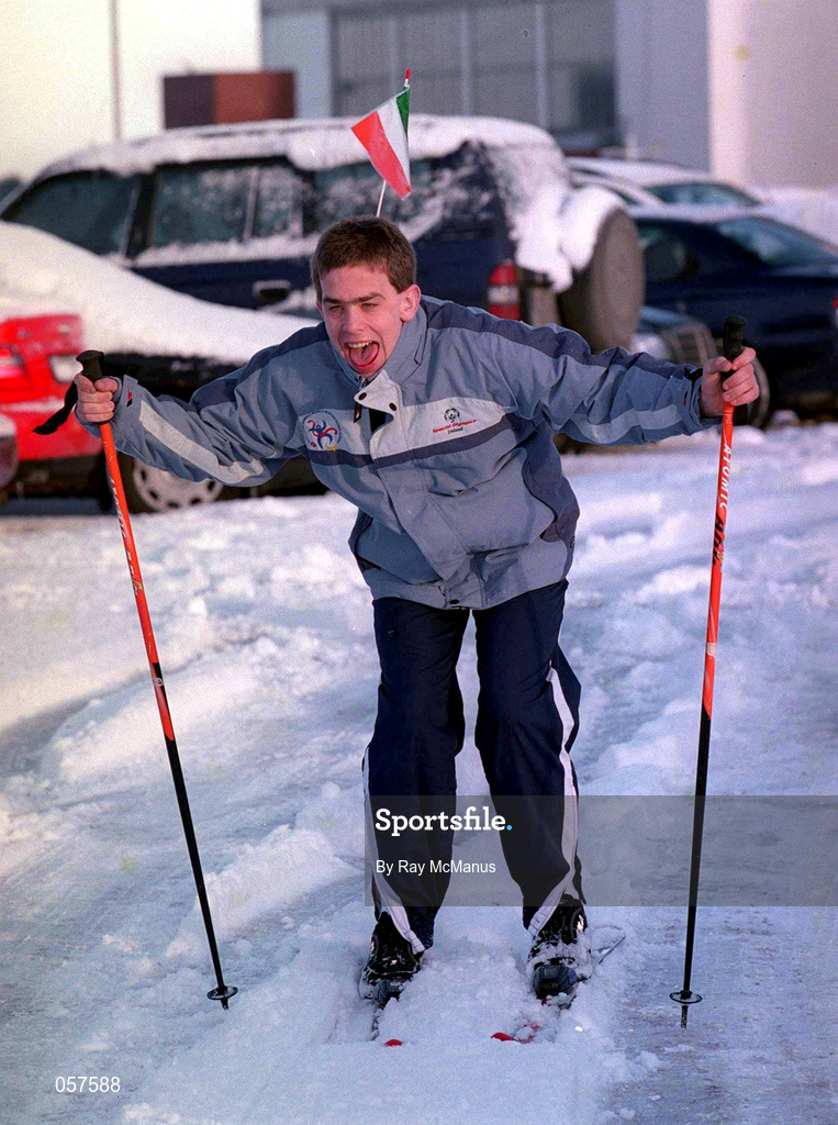 28 February 2001; Warren Tate, from Stillorgan, Dublin in jovial mood at Dublin Airport prior to his departure, to Alaska, as a member of the Special Olympics Ireland Team to compete in the 2001 Special Olympics World Winter Games which commence on the 4th of March. Photo by Ray McManus/Sportsfile