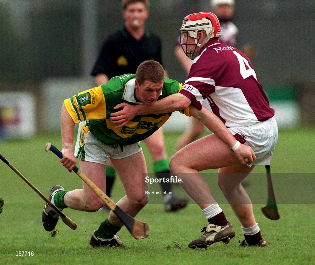 25 February 2001; Gregory Kane of Dunloy is tackled by Paul Hardiman of Athenry during the AIB All-Ireland Senior Club Hurling Championship Semi-Final match between Athenry and Dunloy at Parnell Park in Dublin. Photo by Ray Lohan/Sportsfile